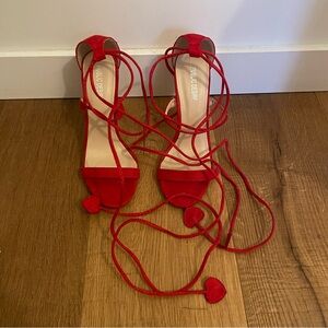 ❤️ Red Tie Up Strappy Heels (Heart Detail)